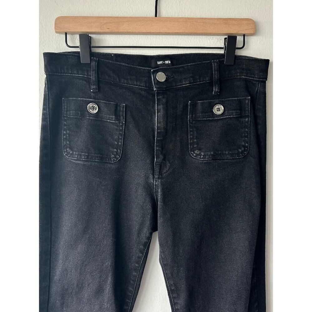 Saint + Sofia Bowie Stretch Flare Jeans Black Wash Patch Pocket Size 8 - Picture 3 of 10